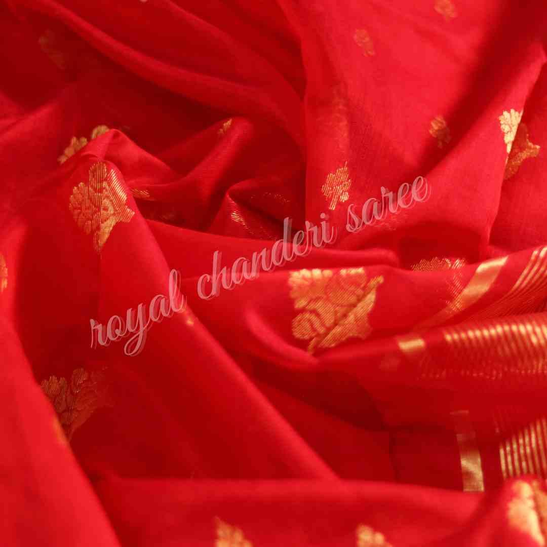 Red Chanderi Silk Cotton Saree - Royal Chanderi Saree