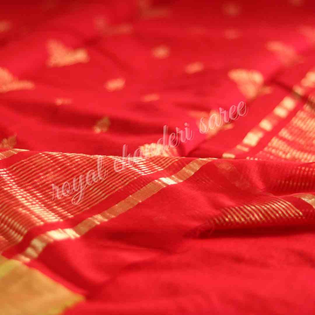 Red Chanderi Silk Cotton Saree - Royal Chanderi Saree