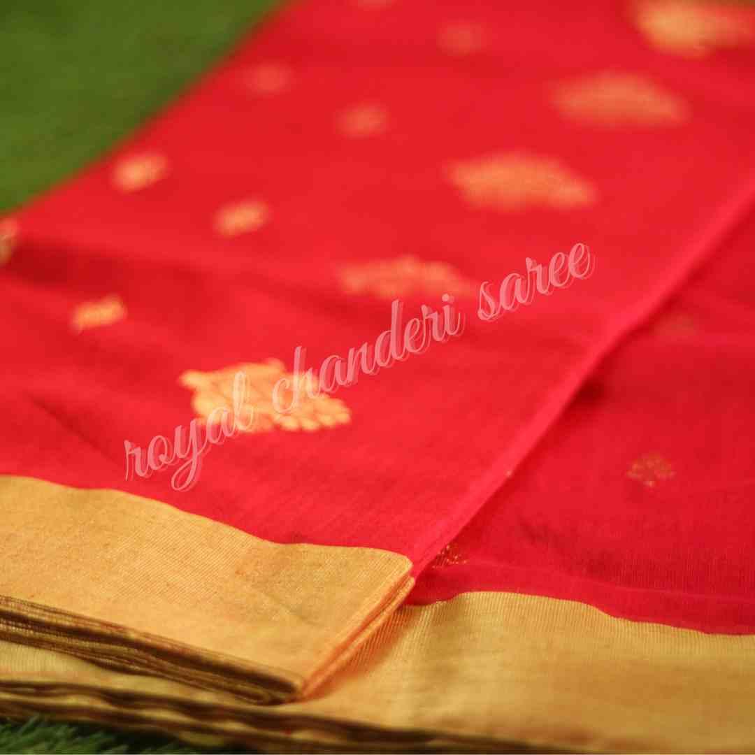 Red Chanderi Silk Cotton Saree - Royal Chanderi Saree