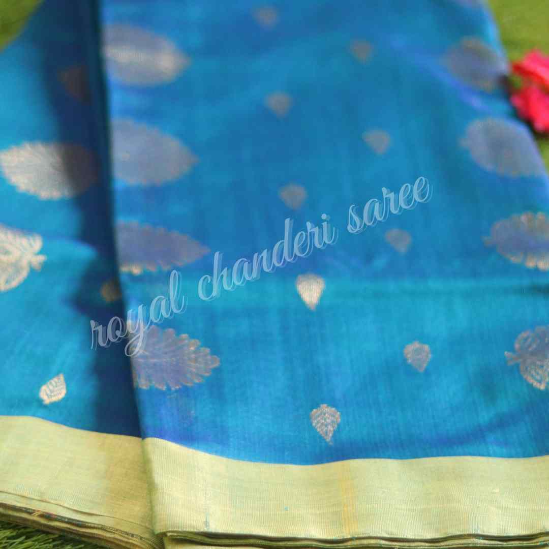 Sky Blue Chanderi Silk Cotton Saree