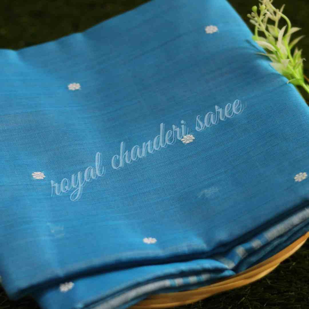 Sky Blue Chanderi Silk Cotton Saree - Royal Chanderi Saree