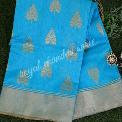 Caribbean Blue Chanderi Silk Saree - Royal Chanderi Saree