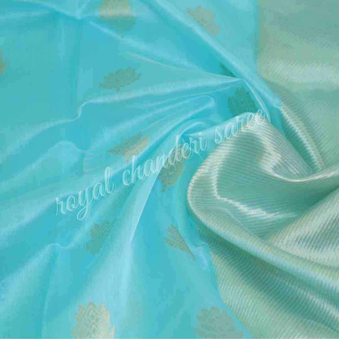 Sky Blue Chanderi Silk Saree