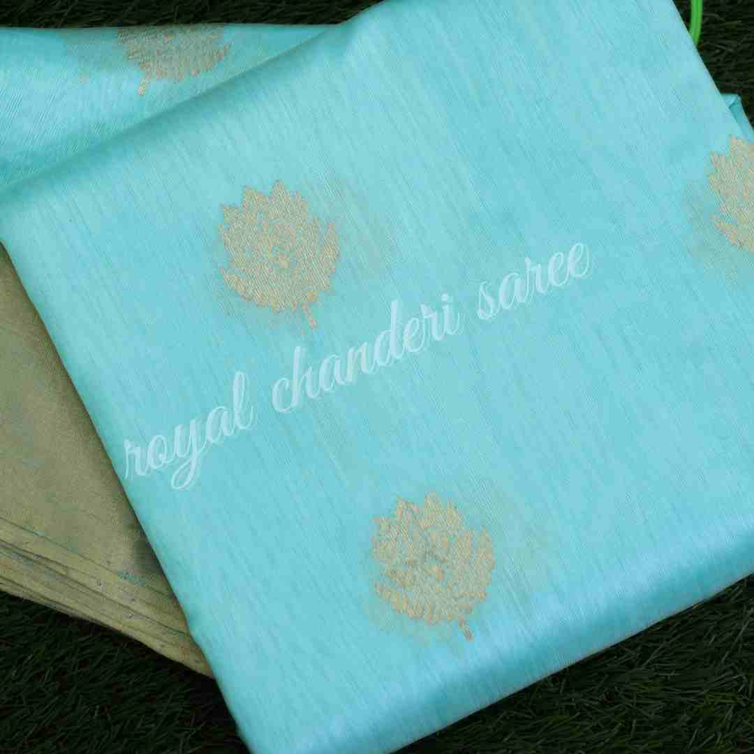 Sky Blue Chanderi Silk Saree